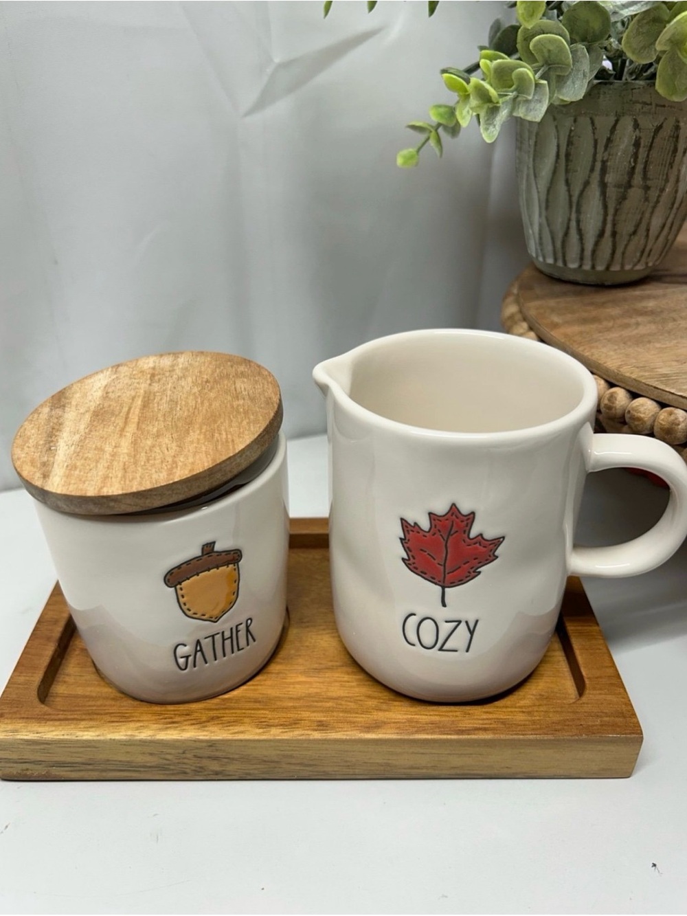 Rae Dunn GATHER COZY cream and sugar set new in box